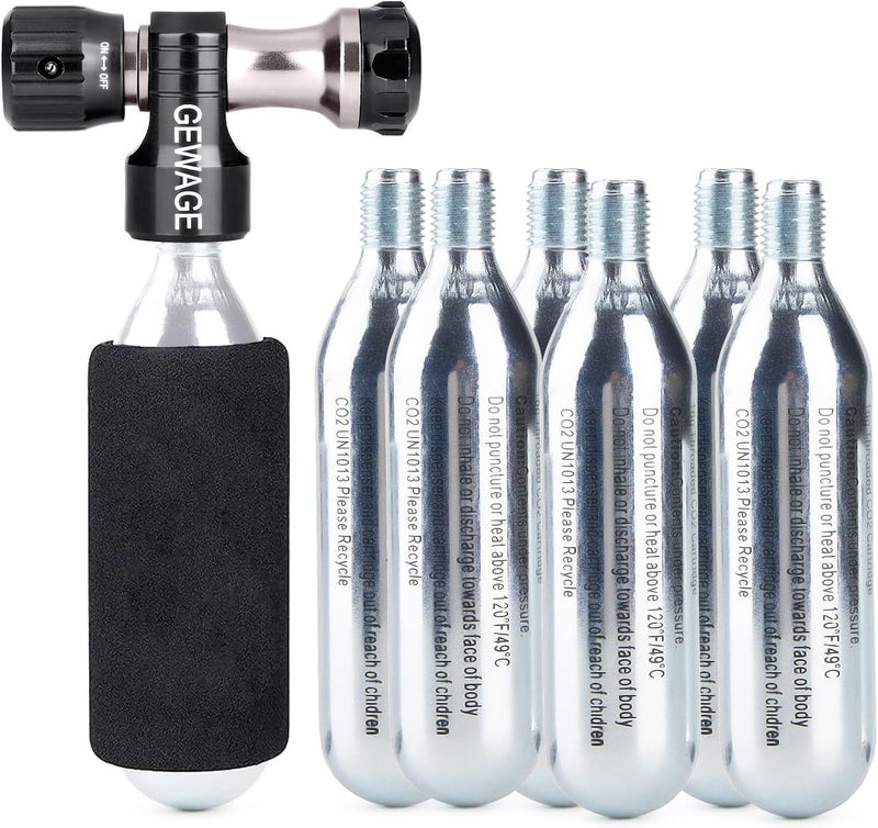 GEWAGE CO2 Inflator with 4 X 16g Cartridges - CO2 Bike Pump Presta & Schrader Valve Compatible - CO2 Bike Tire inflator for Mountain and Road Bike - Image 1